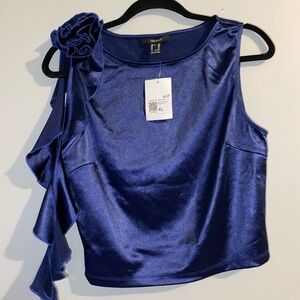 Forever 21 Royal Blue Satin Blouse with Ruffle